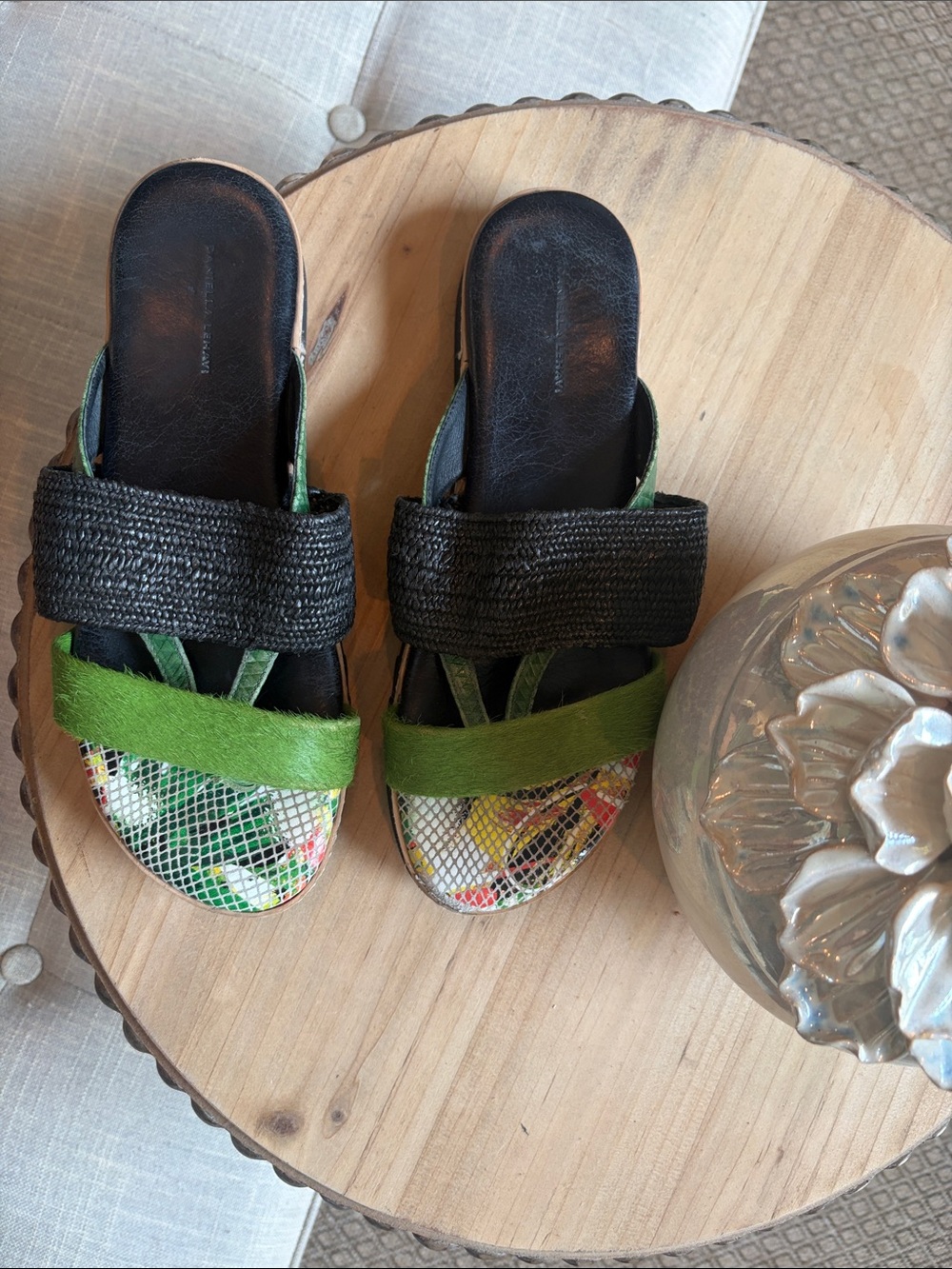 Daniella Lehavi Sahara Slides Green Reptilian Leather Size 40 - Picture 2 of 6